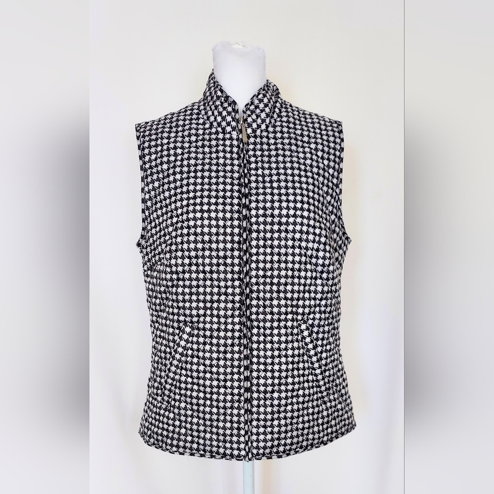 Karen Scott Quilted Houndstooth Sport Puffer Vest Black White Size Small